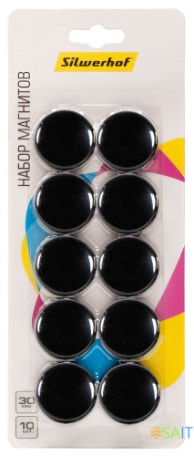 Магнит Silwerhof Classic для досок пластик черный d30мм круглый (упак.:10шт)
