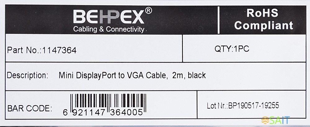 Кабель 1.1v miniDisplayPort (m) VGA (m) 2м черный