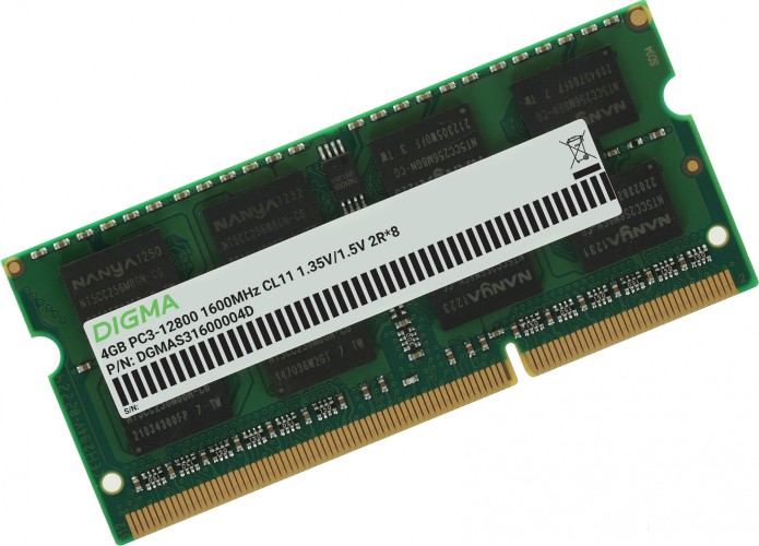 Память DDR3 4GB 1600MHz Digma DGMAS31600004D RTL PC3-12800 CL11 SO-DIMM 204-pin 1.35В dual rank Ret