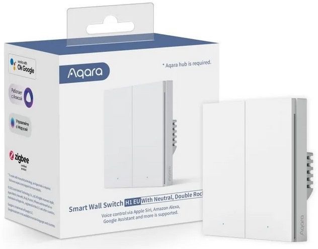 Умный выключатель Aqara H1 EU 2-хкл. с нейтралью серый (WS-EUK04GR)