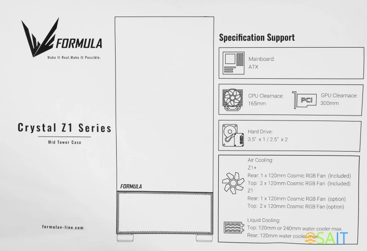 Корпус Formula Crystal Z1 черный без БП ATX 2xUSB2.0 1xUSB3.0 audio bott PSU