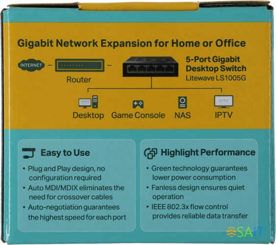 Коммутатор TP-Link LS1005G (L2) 5x1Гбит/с неуправляемый