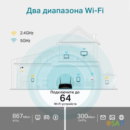 Роутер беспроводной TP-Link Archer MR500 AC1200 10/100/1000BASE-TX/4G cat.6 черный