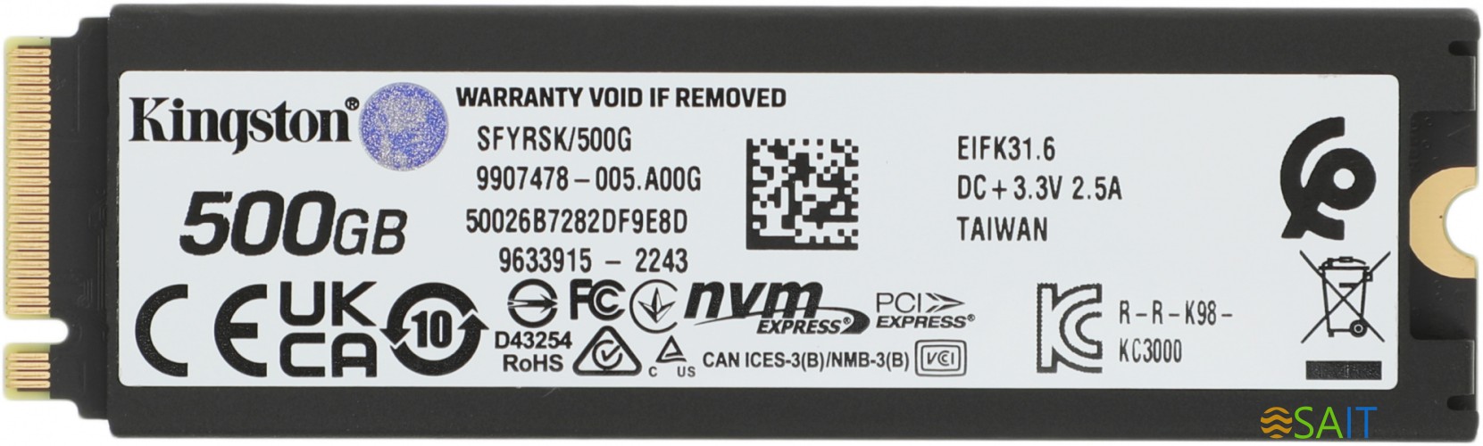 Накопитель SSD Kingston PCIe 4.0 x4 500GB SFYRSK/500G Fury Renegade M.2 2280