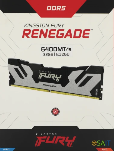 Память DDR5 32GB 6400MHz Kingston KF564C32RS-32 Fury Renegade Silver XMP RTL Gaming PC5-51200 CL32 DIMM 288-pin 1.4В с радиатором Ret