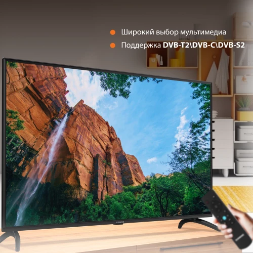 Телевизор LED SunWind 50" SUN-LED50XU400 Яндекс.ТВ черный 4K Ultra HD 60Hz DVB-T DVB-T2 DVB-C DVB-S DVB-S2 USB WiFi Smart TV
