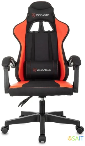 Кресло игровое Zombie Rudger черный/красный ткань/эко.кожа с подголов. крестов. пластик