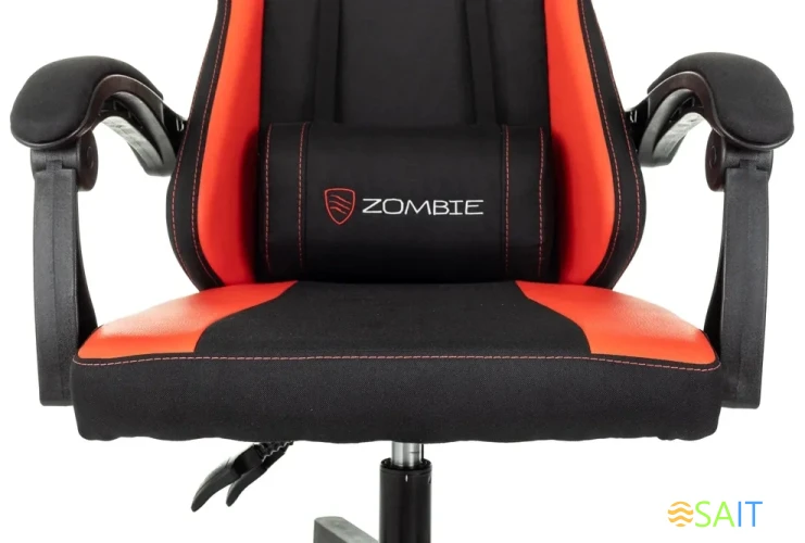 Кресло игровое Zombie Rudger черный/красный ткань/эко.кожа с подголов. крестов. пластик