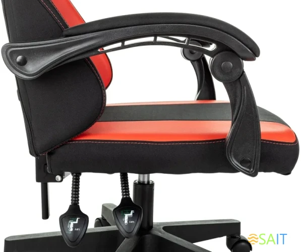 Кресло игровое Zombie Rudger черный/красный ткань/эко.кожа с подголов. крестов. пластик