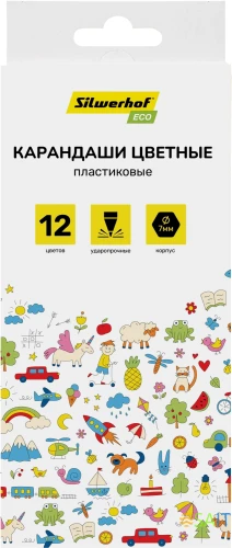 Карандаши цв. Silwerhof Eco 2.6мм шестигран. пластик ассорти 12цв. коробка/европод.