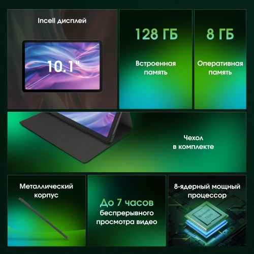 Планшет Digma Pro Zoom T606 (1.6) 8C RAM8Gb ROM128Gb 10.1" IPS 1920x1200 4G Android 14 темно-серый 13Mpix 5Mpix BT WiFi microSD 1Tb 7000mAh 24hr 298hrs