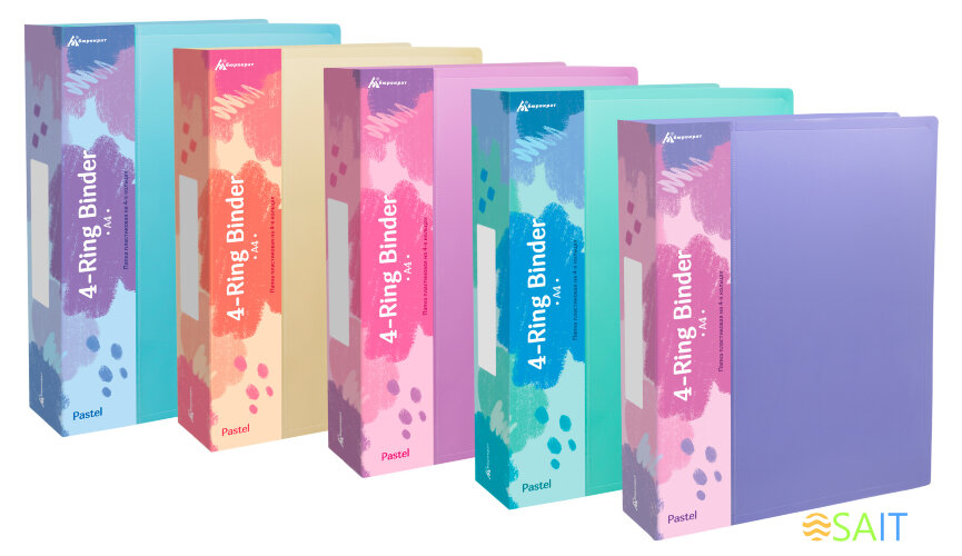 Папка панорама на 4-х кольцах Бюрократ Pastel PAST0740/4RVIO A4 пластик 0.7мм кор.40мм торц.карм с бум. встав фиолетовый