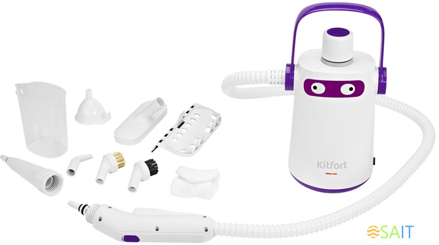 Пароочиститель ручной Kitfort КТ-9109-1 1000Вт белый/фиолетовый