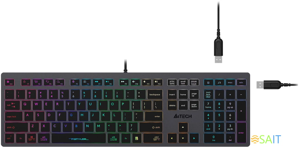 Клавиатура A4Tech Fstyler FX60H серый USB slim LED (FX60H GREY/NEON)