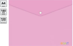 Конверт на кнопке Бюрократ Pastel -PKPAST/PINK A4 пластик 0.18мм розовый