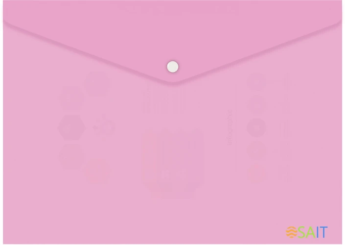 Конверт на кнопке Бюрократ Pastel -PKPAST/PINK A4 пластик 0.18мм розовый