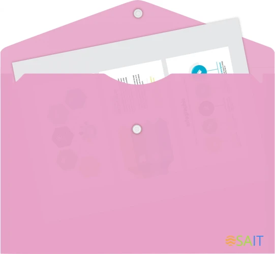 Конверт на кнопке Бюрократ Pastel -PKPAST/PINK A4 пластик 0.18мм розовый