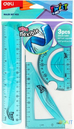 Набор для чертежей Deli EH22 корпус ассорти пластик в компл.:линейка 20см/транспортир/угольник