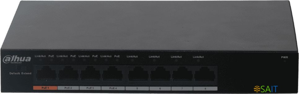Коммутатор Dahua DH-PFS3008-8ET-60 (L2) 8x100Мбит/с 3PoE+ 1PoE++ 60W неуправляемый
