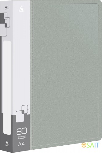 Папка с 80 прозр.вклад. Бюрократ -BPV80GREY A4 пластик 0.8мм торц.карм с бум. встав серый