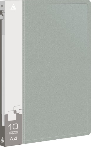 Папка с 10 прозр.вклад. Бюрократ -BPV10GREY A4 пластик 0.6мм торц.карм с бум. встав серый