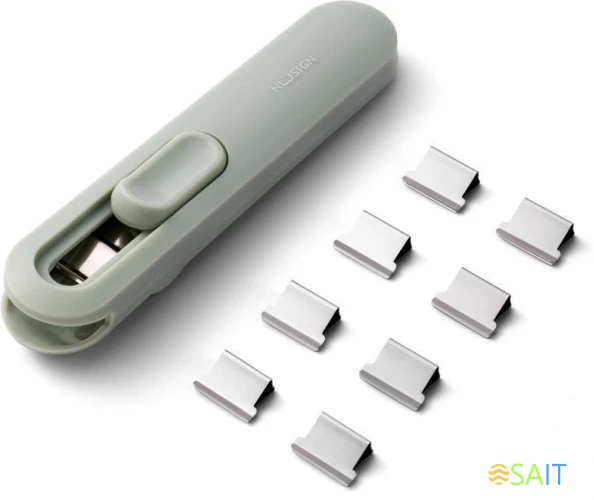 Клиппер-пистолет Deli NS085-B зажимы 16мм 8шт зеленый пластик