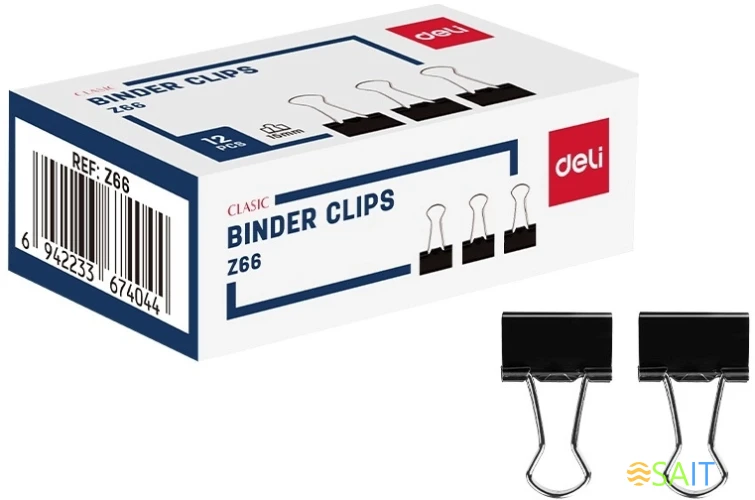 Зажимы Deli EZ66 металл 15мм черный (упак.:12шт) картонная коробка