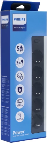 Сетевой фильтр Philips CHP2155BB/51 3м (5 розеток) черный (коробка)