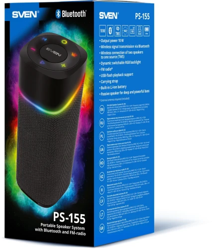 Колонка порт. Sven PS-155 черный 10W 2.0 BT/3.5Jack 1800mAh (SV-022334)