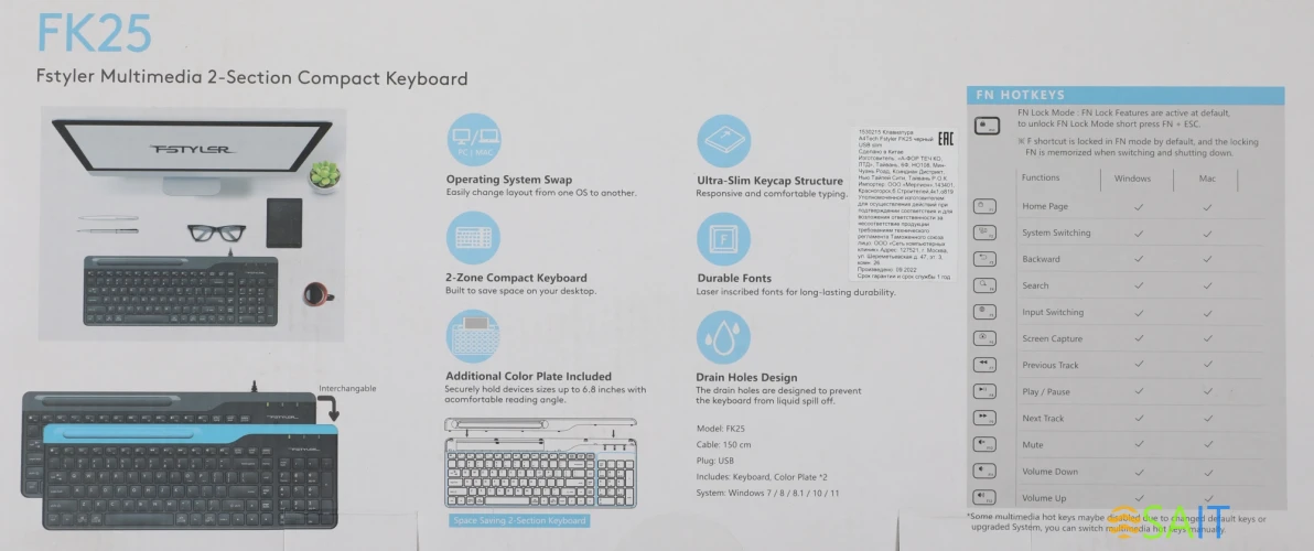 Клавиатура A4Tech Fstyler FK25 черный/серый USB slim