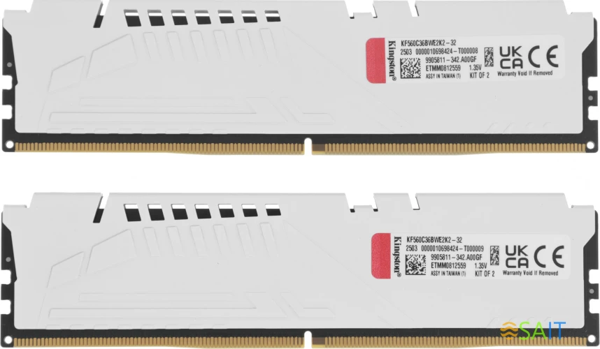 Память DDR5 2x16GB 6000MHz Kingston KF560C36BWE2K2-32 Fury Beast White Expo RTL Gaming PC5-48000 CL36 DIMM 288-pin 1.35В kit single rank с радиатором Ret