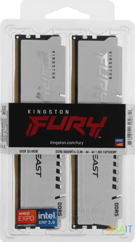 Память DDR5 2x16GB 6000MHz Kingston KF560C36BWE2K2-32 Fury Beast White Expo RTL Gaming PC5-48000 CL36 DIMM 288-pin 1.35В kit single rank с радиатором Ret