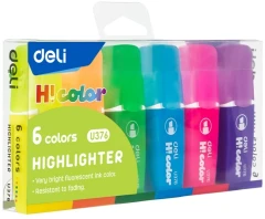 Набор текстовыделителей Deli EU376 скошенный пиш. наконечник 1-5мм флуоросцентный 6цв. ассорти пластиковая коробка (6шт.)