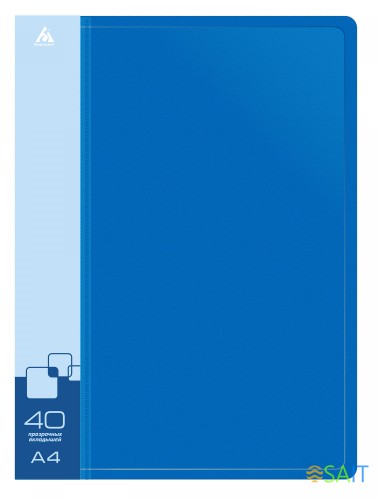 Папка с 40 прозр.вклад. Бюрократ -BPV40BLUE A4 пластик 0.65мм торц.карм с бум. встав синий