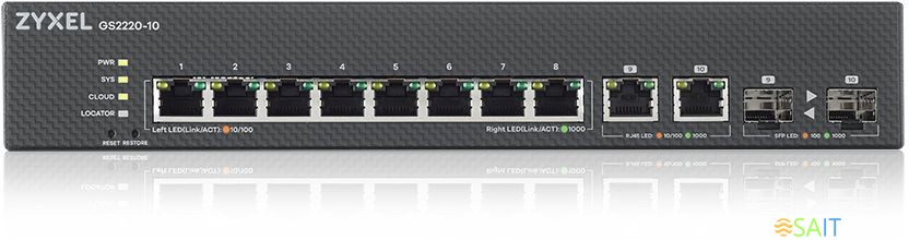 Коммутатор Zyxel GS2220-10-EU0101F (L2) 10x1Гбит/с 2xКомбо(1000BASE-T/SFP) управляемый