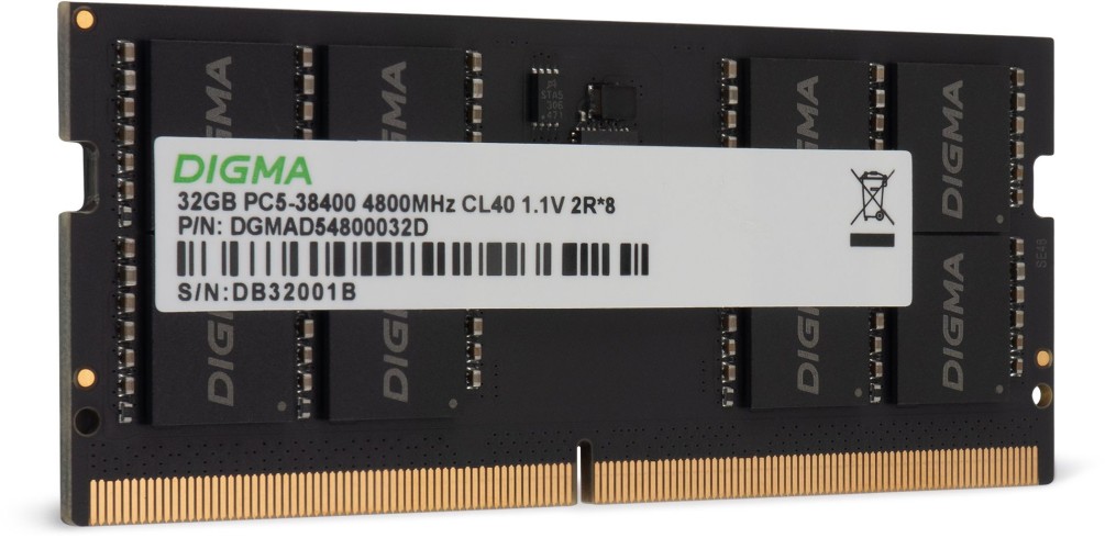 Память DDR5 32GB 4800MHz Digma DGMAS54800032D RTL PC5-38400 CL40 SO-DIMM 262-pin 1.1В dual rank Ret