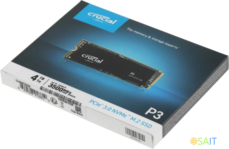 Накопитель SSD Crucial PCIe 3.0 x4 4TB CT4000P3SSD8 P3 M.2 2280