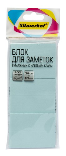 Блок самоклеящийся бумажный Silwerhof 38x51мм 100лист. 75г/м2 пастель голубой европодвес (упак.:3шт)