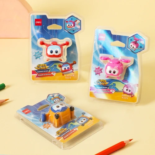 Ластик Deli EH325 Super Wings 40x30x30мм резина термопластичная ассорти блистер с европодвесом