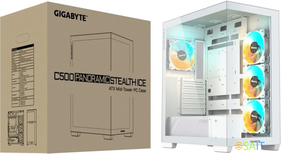 Корпус Gigabyte GB-C500PI ST белый без БП ATX 6x120mm 3x140mm 2xUSB3.0 audio bott PSU
