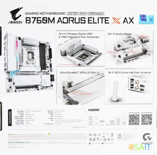Материнская плата Gigabyte B760M A ELITE X AX Soc-1700 Intel B760 4xDDR5 mATX AC`97 8ch(7.1) 2.5Gg RAID+HDMI+DP