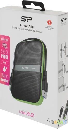 Жесткий диск Silicon Power USB 3.0 4Tb SP040TBPHDA60S3K A60 Armor 2.5" черный/зеленый