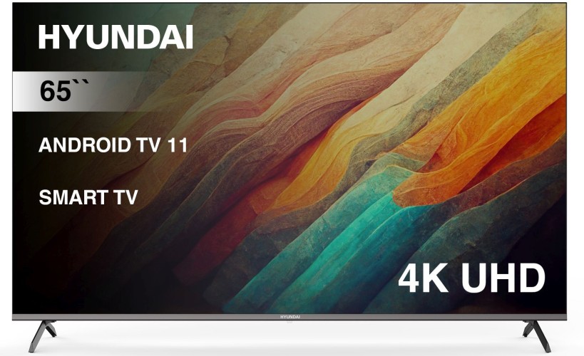 Телевизор LED Hyundai 65" H-LED65BU7006 Android TV Frameless Metal черный/серебристый 4K Ultra HD 60Hz DVB-T DVB-T2 DVB-C DVB-S DVB-S2 USB WiFi Smart TV