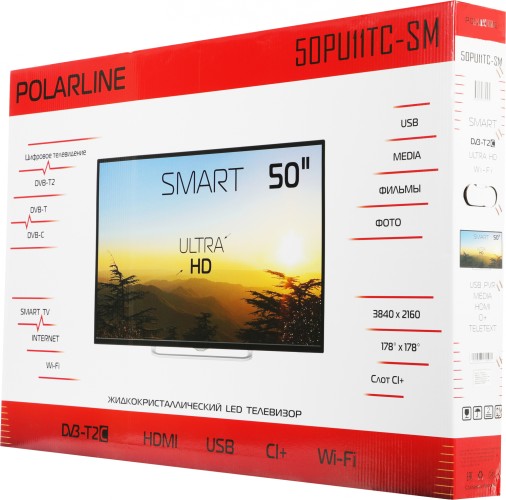 Телевизор LED PolarLine 50" 50PU11TC-SM черный 4K Ultra HD 50Hz DVB-T DVB-T2 DVB-C WiFi Smart TV (RUS)