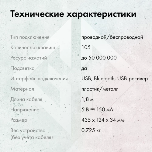 Клавиатура GMNG GG-KB783XPW механическая черный USB беспроводная BT/Radio Multimedia for gamer LED (1910520)