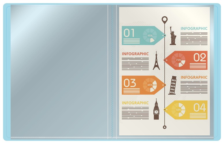 Папка с 10 прозр.вклад. Бюрократ Pastel PAST10BLUE A4 пластик 0.5мм торц.карм с бум. встав голубой