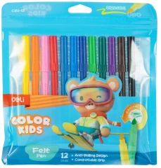 Фломастеры Deli EC161-12 Color Kids круг. конический пиш. наконечник Вентилируемый 12цв. пакет с европодвесом