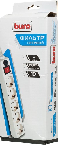 Сетевой фильтр Buro 500SH-10-W 10м (5 розеток) белый (коробка)