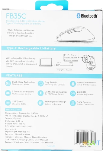 Мышь A4Tech Fstyler FB35C белый оптическая 2000dpi беспров. BT/Radio USB 6but (FB35C ICY WHITE)