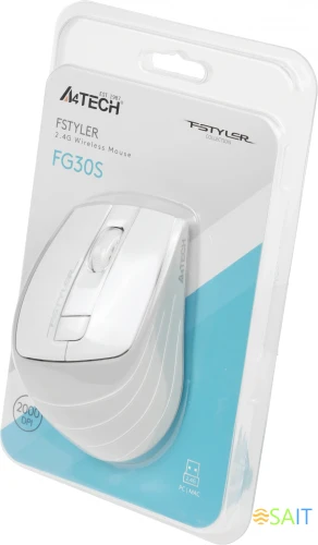 Мышь A4Tech Fstyler FG30S белый/серый оптическая 2000dpi silent беспров. USB 6but (FG30S WHITE)